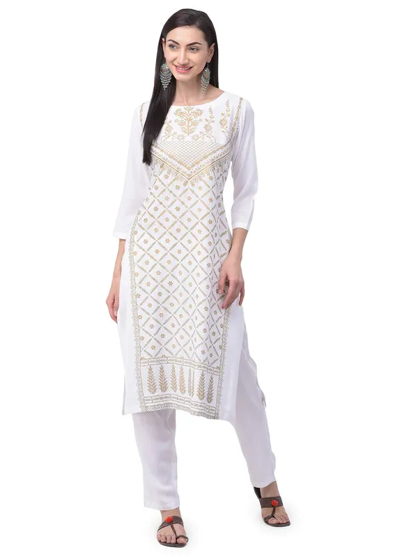 White_Cotton_Premium_&_Elegant_Kurta_&_Pant_For_Women