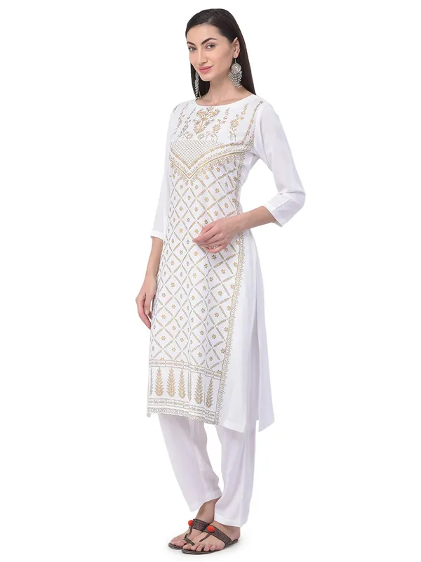 White_Cotton_Premium_&_Elegant_Kurta_&_Pant_For_Women