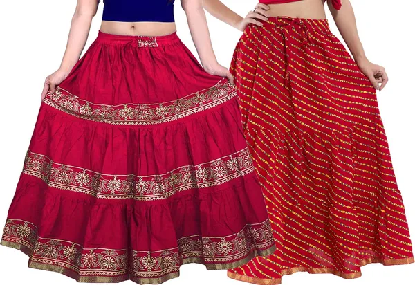Pinkred_Cotton_Skirt_For_Women