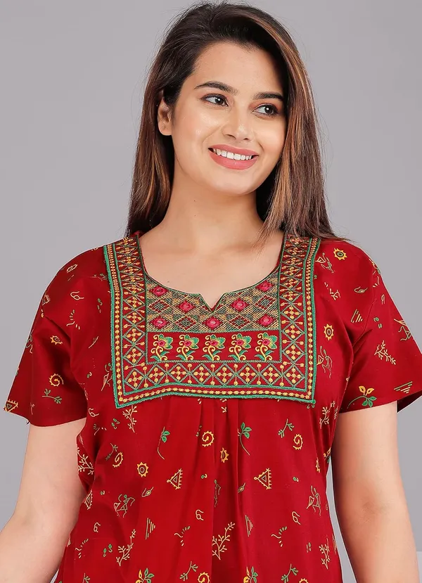 Cotton_Embroidered_Nightgown_With_Pocket_For_Women