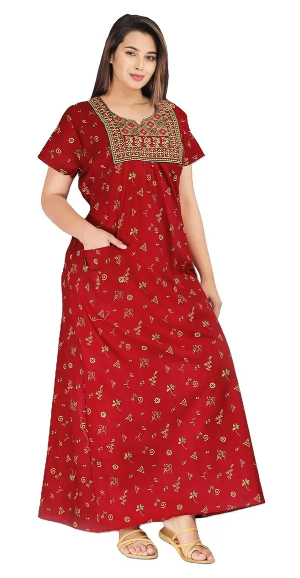 Cotton_Embroidered_Nightgown_With_Pocket_For_Women