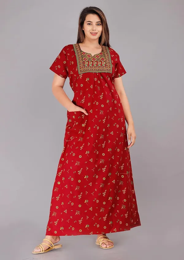 Cotton_Embroidered_Nightgown_With_Pocket_For_Women