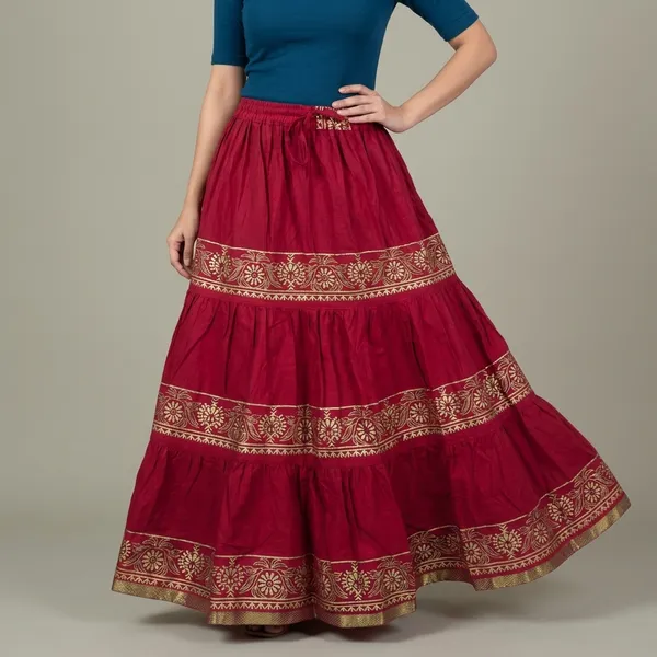 Pinkred_Cotton_Skirt_For_Women