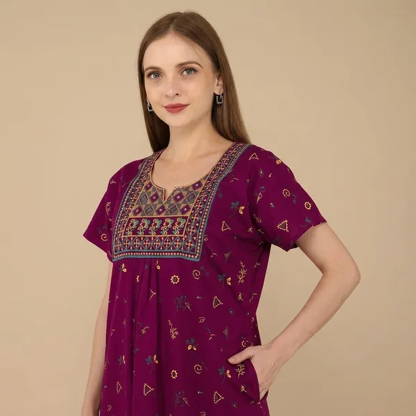 Cotton_Embroidery_Nighty_For_Women_With_Pocket