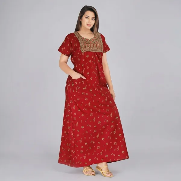 Cotton_Embroidered_Nightgown_With_Pocket_For_Women