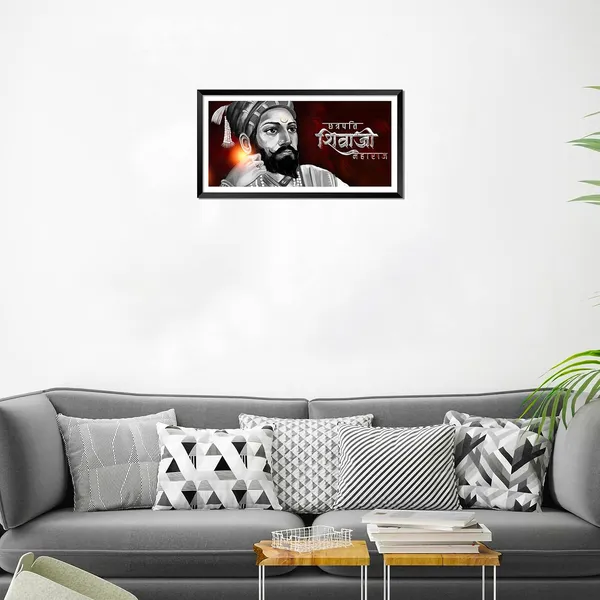 Black_Chhatrapati_Shivaji_Maharaj_Photo_Framed_Laminated_Painting_Poster_For_Decor_For_Living_Room_Office