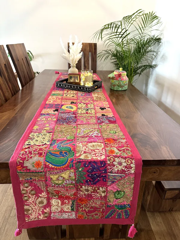 Patchwork_Table_Runner_Pink_|_14_X_70_Inches