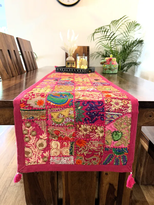 Patchwork_Table_Runner_Pink_|_14_X_70_Inches