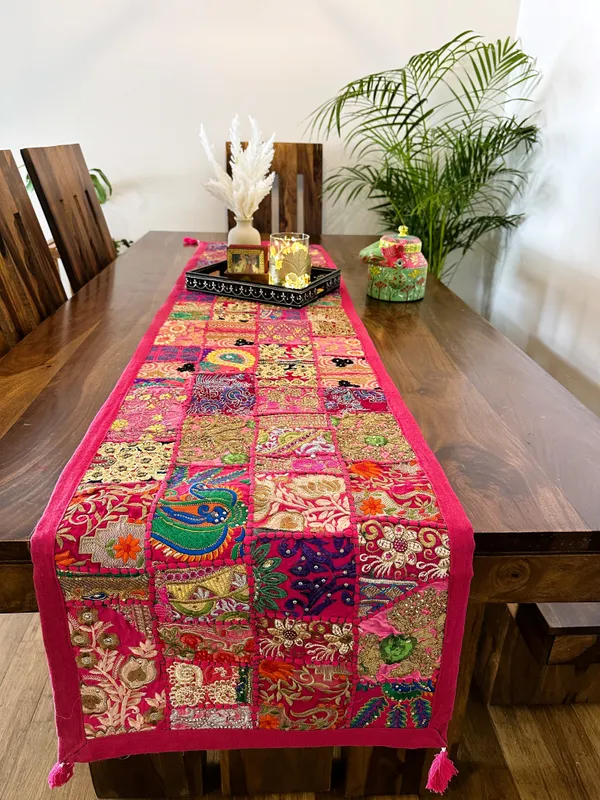 Patchwork_Table_Runner_Pink_|_14_X_70_Inches
