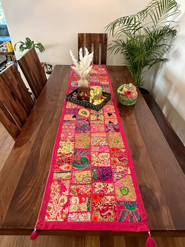 Patchwork_Table_Runner_Pink_|_14_X_70_Inches