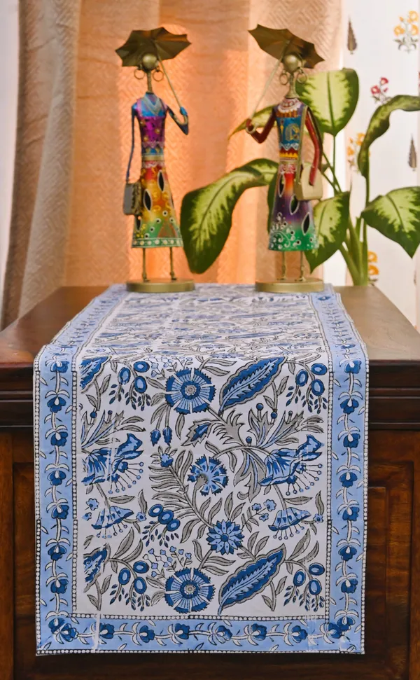 Floral_Blue_Handblock_Print_Table_Runner