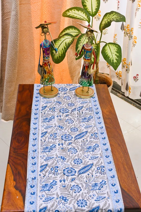 Floral_Blue_Handblock_Print_Table_Runner