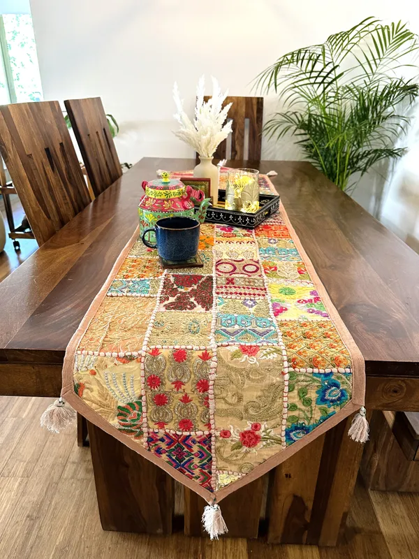 Patchwork_Table_Runner_Beige_|_14_X_70_Inches