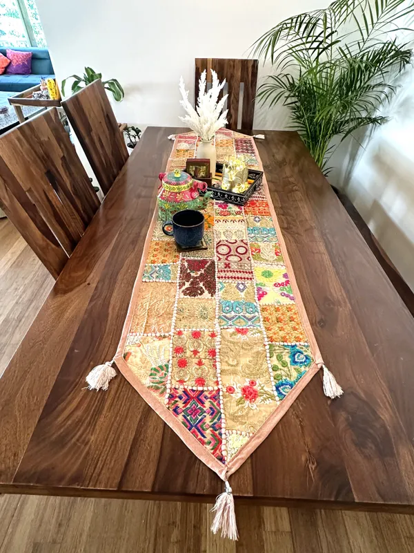Patchwork_Table_Runner_Beige_|_14_X_70_Inches