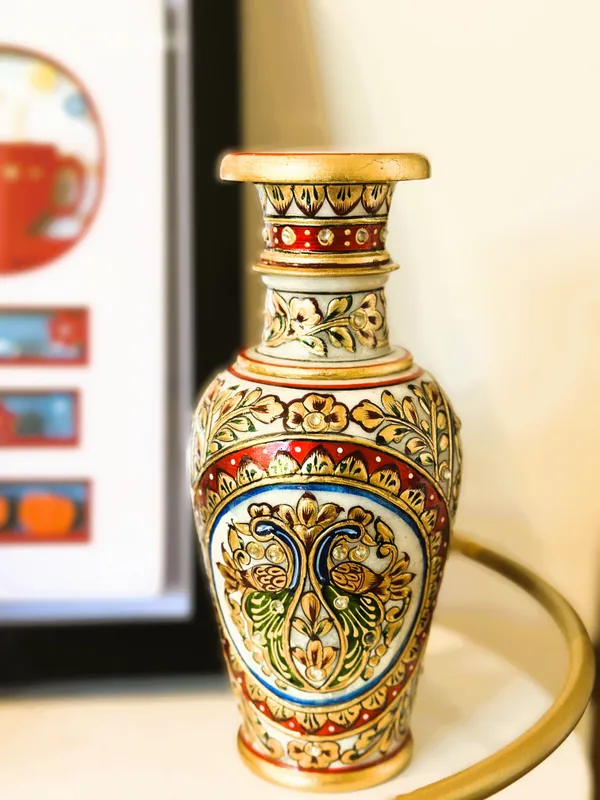 Vintage_White_Marble_Meenakari_Vase