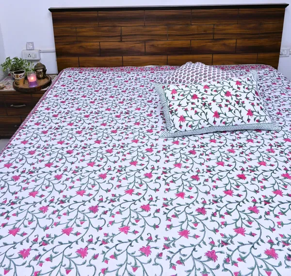Flower_Shower_Percale_Cotton_Bedsheet_Handblock_Design_(King_Size)
