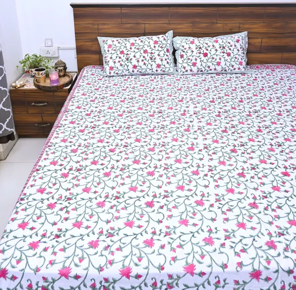 Flower_Shower_Percale_Cotton_Bedsheet_Handblock_Design_(King_Size)