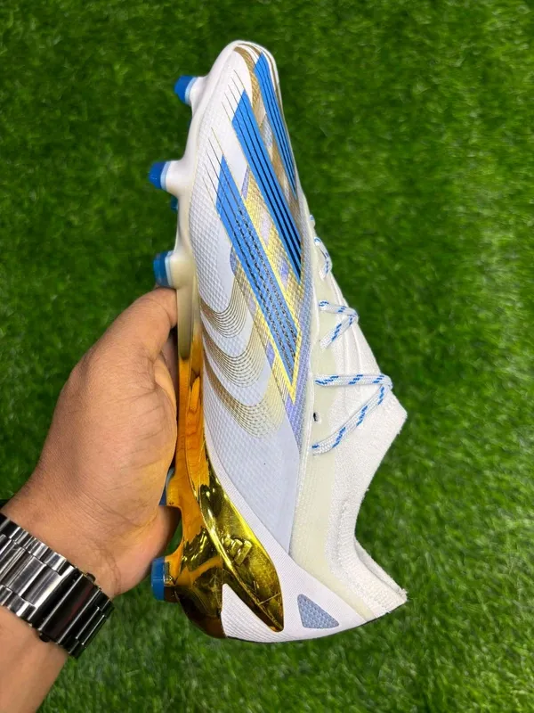 White_&_Gold_X_Crazyfast_Messi_Golden_Football_Boots_With_Lace_Fg_For_Unisex