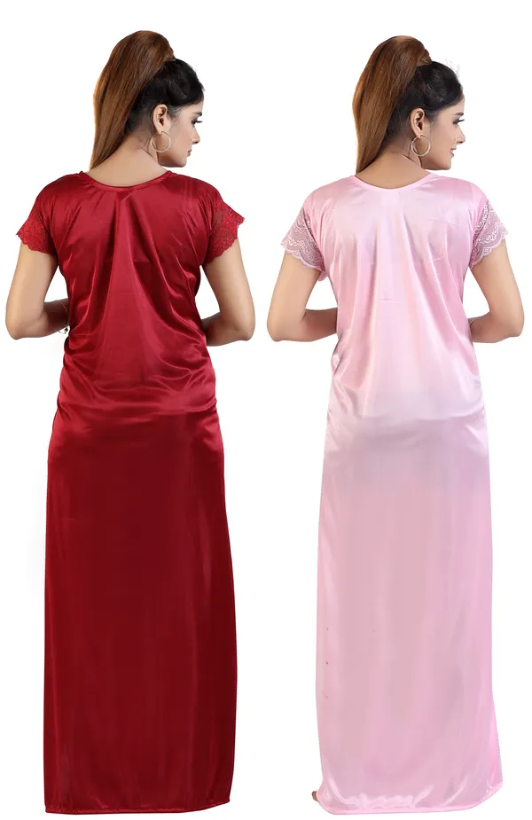 Pack_of_2__Maroon+_Baby_Pink_Satin_Solid_Honeymoon_Nighty_Combo/Regular_Nighty