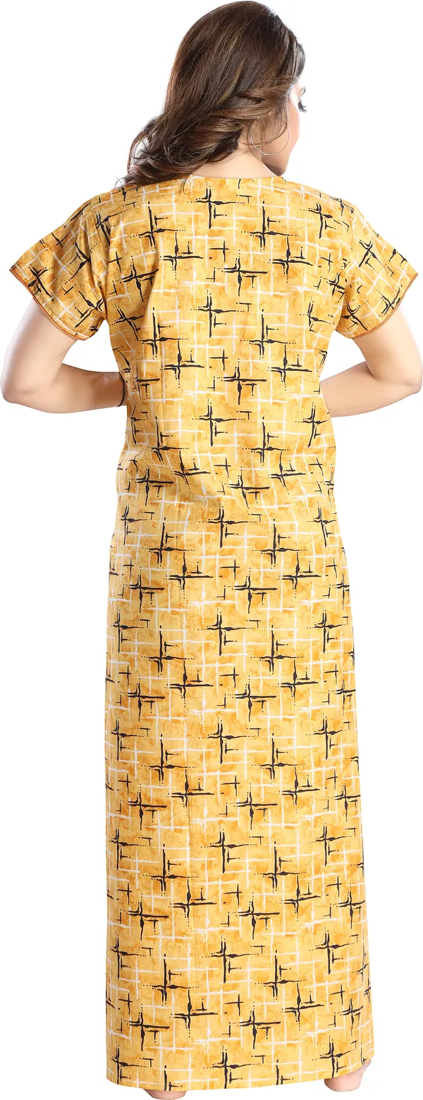 Yellow_&_Black_Cotton_Floral_Regular_Nighty_For_Women