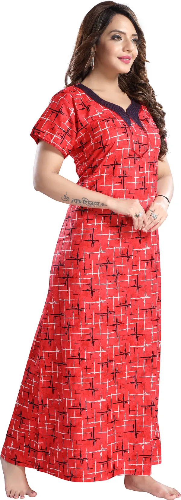 Red_Cotton_Floral_Regular_Nighty_For_Women