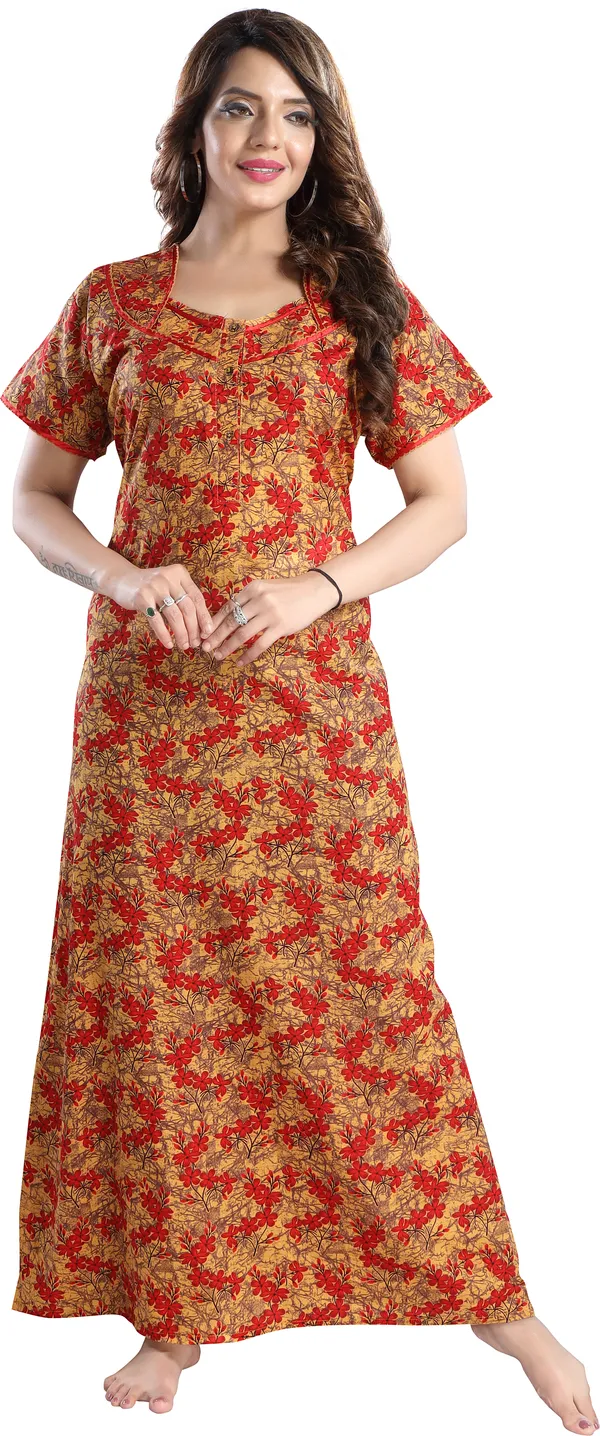 Yellow_Cotton_Floral_Regular_Nighty_For_Women
