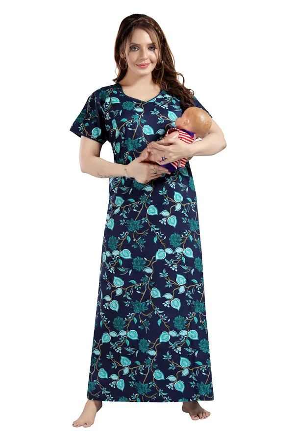 Dark_Blue_Cotton_Floral_Regular_Maternity_&_Nursing_Nighty_For_Women