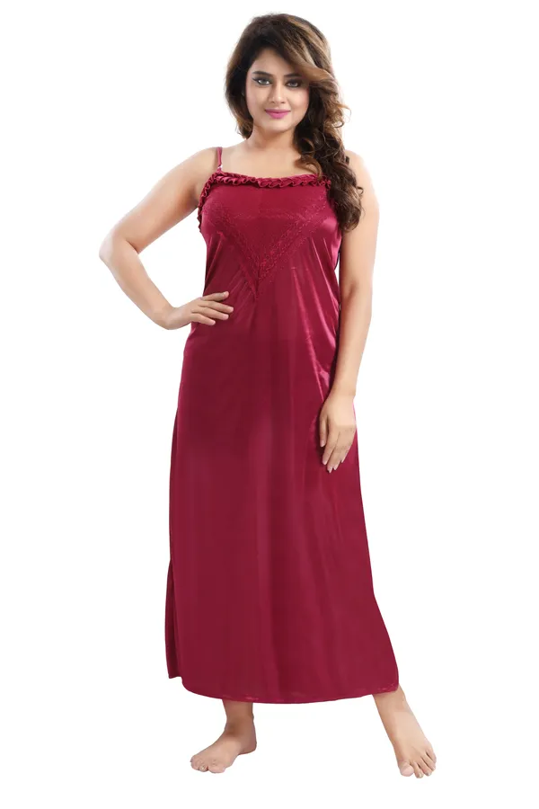 Pack_of_2_Magenta_Satin_Solid_Honeymoon_Nighty_With_Robe_For_Women