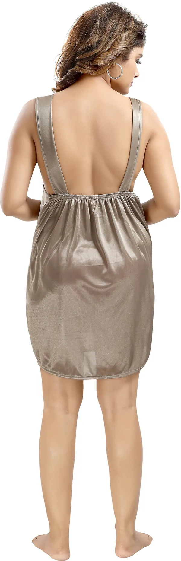 LIFE-TALE_3-Piece_Brown_Satin_Lace_Honeymoon_Nighty_Set_For_Women(Baby_Doll)
