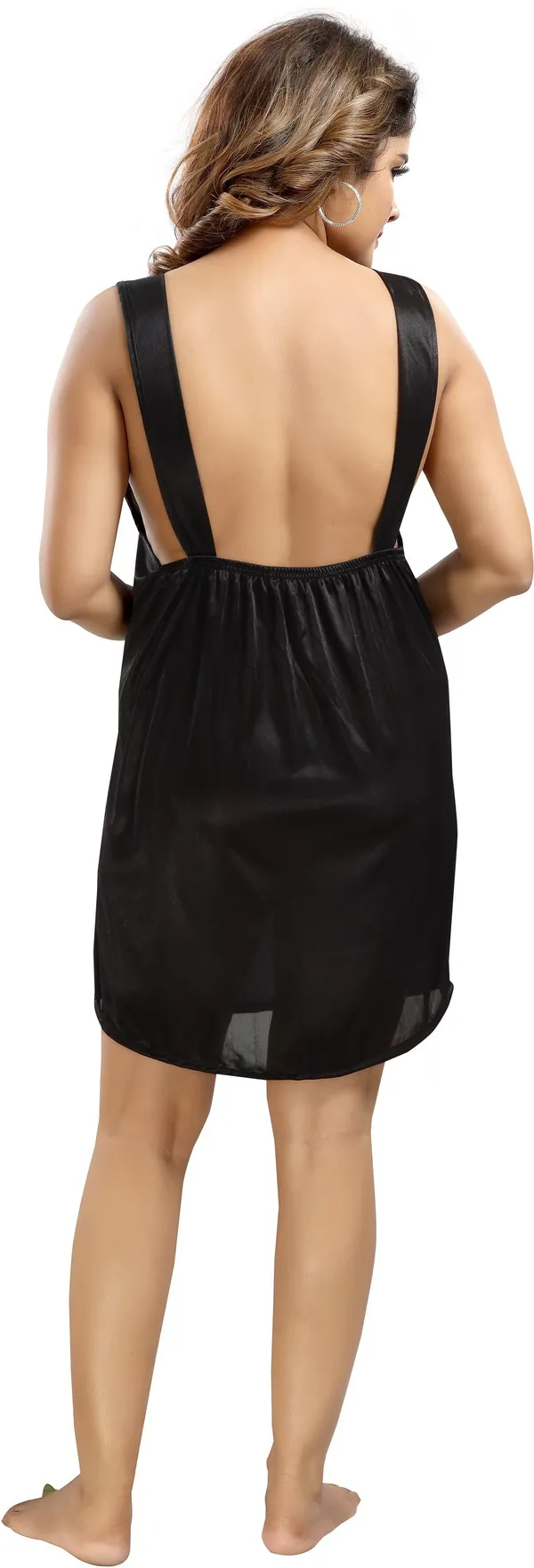 LIFE-TALE_3-Piece_Black_Satin_Lace_Honeymoon_Nighty_Set_For_Women(Baby_Doll)