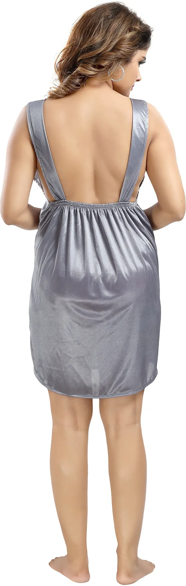 LIFE-TALE_3-Piece_Grey_Satin_Lace_Honeymoon_Nighty_Set_For_Women(Baby_Doll)