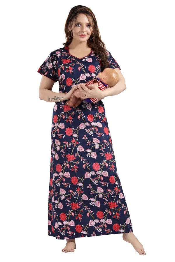 Dark_Blue_Cotton_Floral_Regular_Maternity_&_Nursing_Nighty_For_Women
