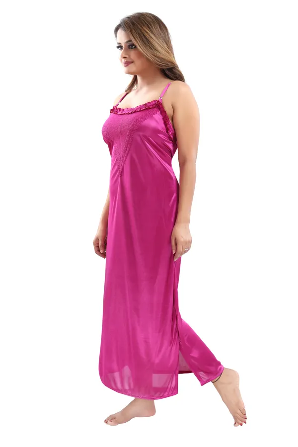 Dark_Pink_Satin_2_Pc_Bridal_Nighty/Honeymoon/Regular_Nighty_with_Robe(Pack_of_2)