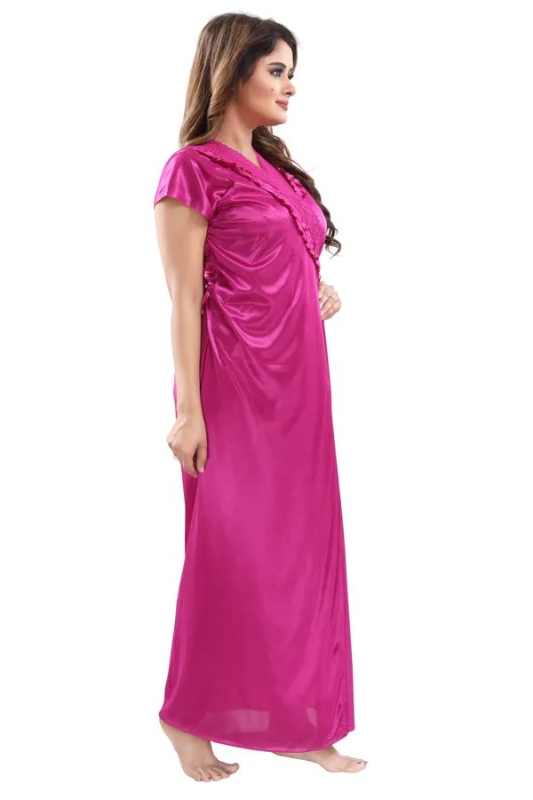 Dark_Pink_Satin_2_Pc_Bridal_Nighty/Honeymoon/Regular_Nighty_with_Robe(Pack_of_2)