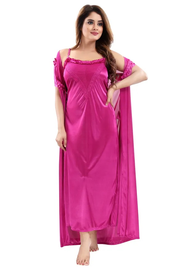 Dark_Pink_Satin_2_Pc_Bridal_Nighty/Honeymoon/Regular_Nighty_with_Robe(Pack_of_2)