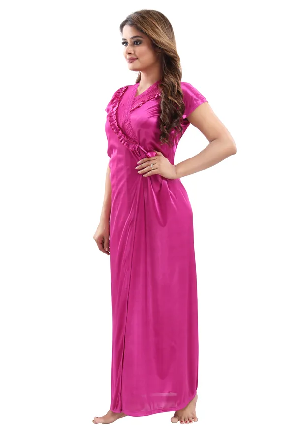 Dark_Pink_Satin_2_Pc_Bridal_Nighty/Honeymoon/Regular_Nighty_with_Robe(Pack_of_2)