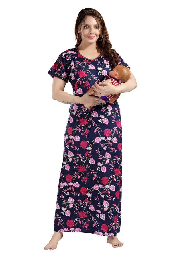 Dark_Blue_Cotton_Floral_Regular_Maternity_&_Nursing_Nighty_For_Women