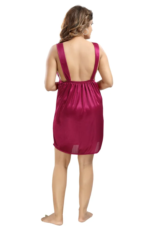 LIFE-TALE_3-Piece_Magenta_Satin_Lace_Honeymoon/Bridal_Nighty_Set_For_Women