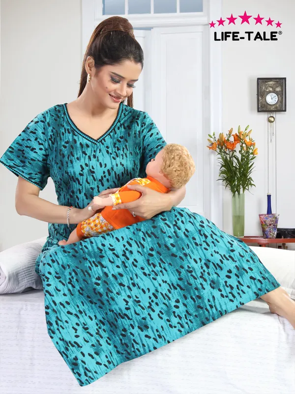LIFE-TALE_Cotton_Feeding/Maternity_Nighty_for_women(Green)