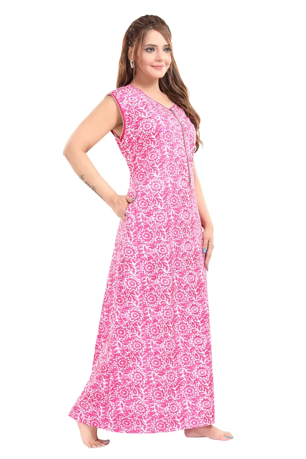LIFE-TALE_Cotton_Long_Zip_Sleeveless_Feeding_Nighty/Night_Gown(Pink)