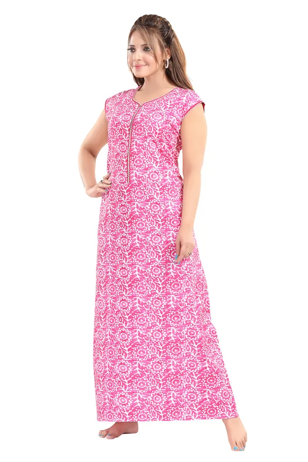 LIFE-TALE_Cotton_Long_Zip_Sleeveless_Feeding_Nighty/Night_Gown(Pink)