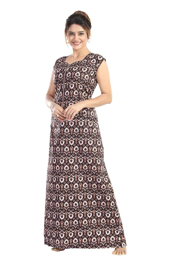 LIFE-TALE_Women_Cotton_Sleeveless_Nighty/Night_Gown/Night_Dress(Brown)