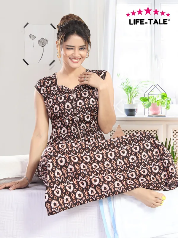 LIFE-TALE_Women_Cotton_Sleeveless_Nighty/Night_Gown/Night_Dress(Brown)