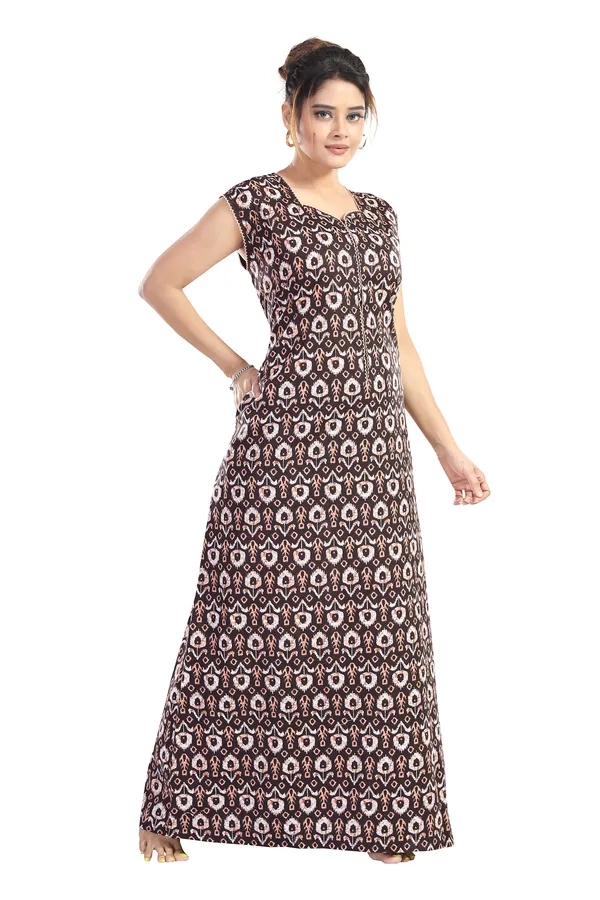 LIFE-TALE_Women_Cotton_Sleeveless_Nighty/Night_Gown/Night_Dress(Brown)