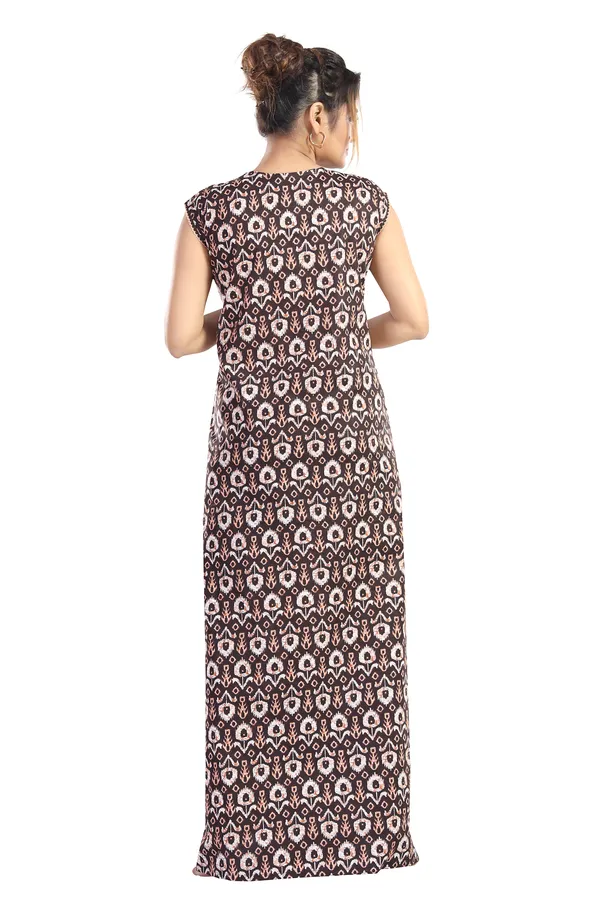 LIFE-TALE_Women_Cotton_Sleeveless_Nighty/Night_Gown/Night_Dress(Brown)
