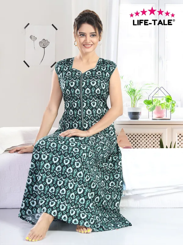 LIFE-TALE_Women_Cotton_Sleeveless_Nighty/Night_Gown/Night_Dress(Green)