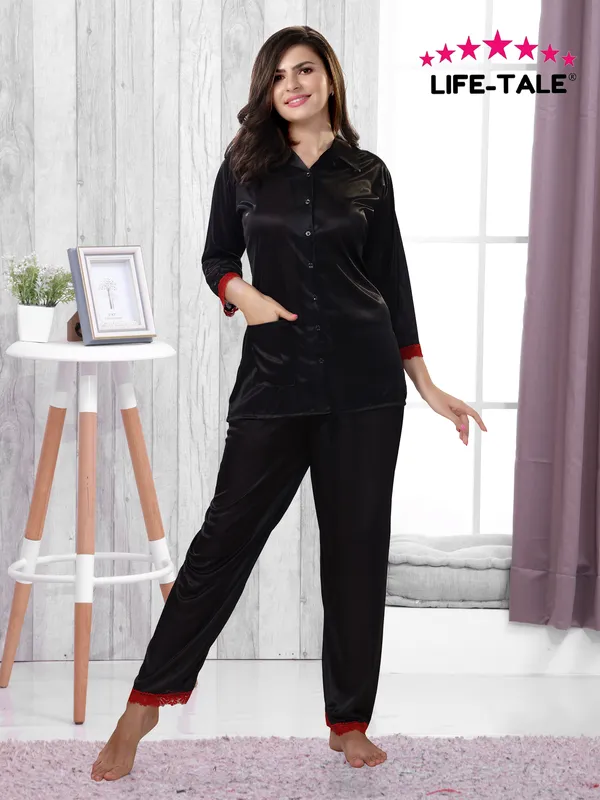 LIFE-TALE_Women's_Black_Satin_Night_Suit/Night_Wear