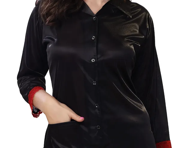 LIFE-TALE_Women's_Black_Satin_Night_Suit/Night_Wear
