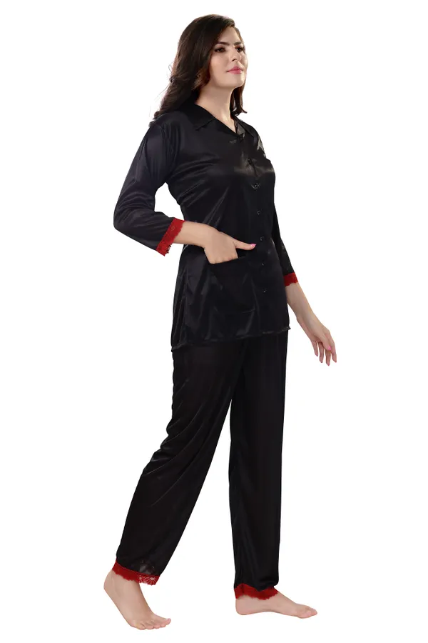 LIFE-TALE_Women's_Black_Satin_Night_Suit/Night_Wear