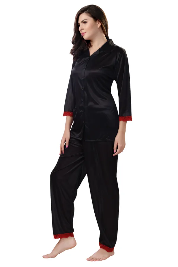 LIFE-TALE_Women's_Black_Satin_Night_Suit/Night_Wear